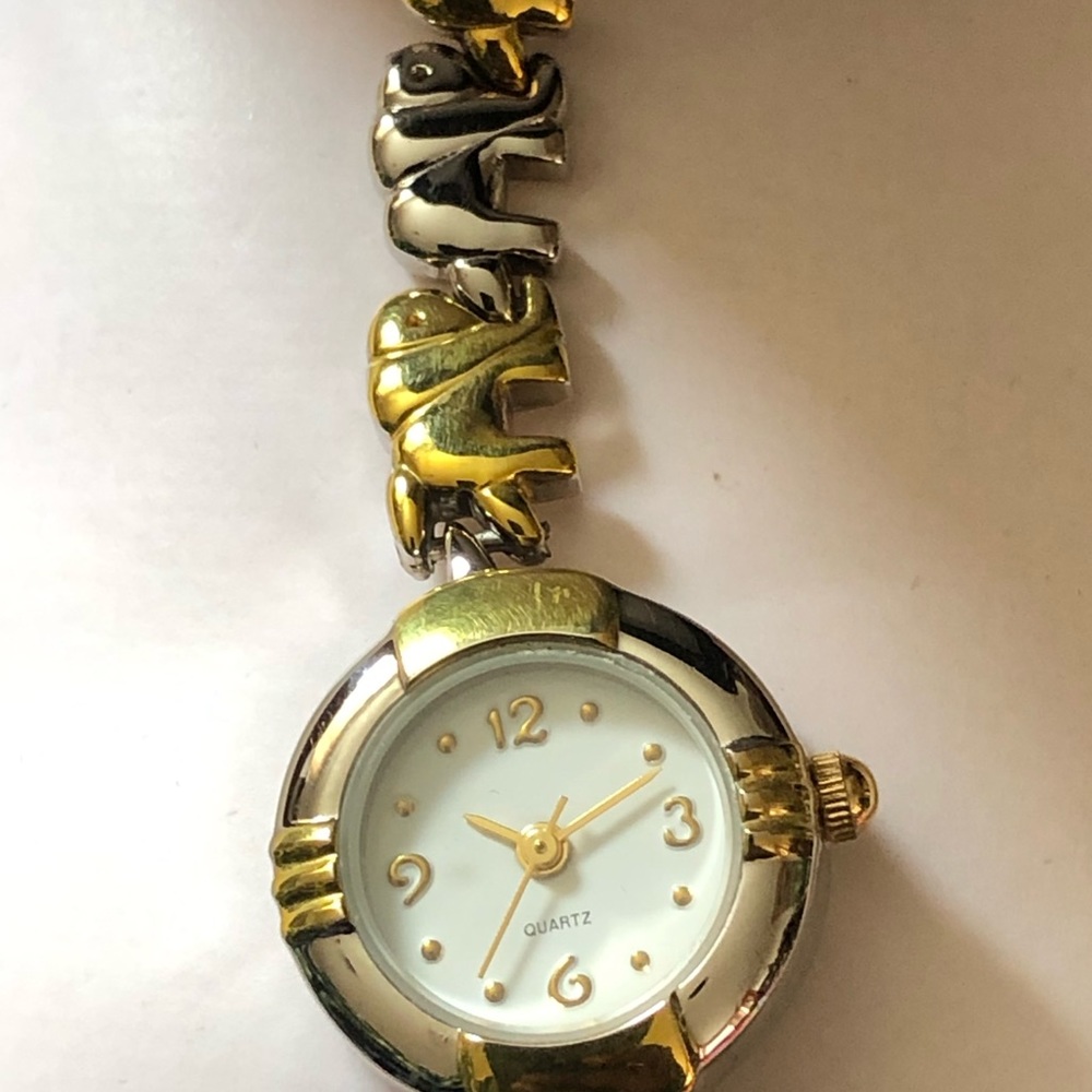 Gold and Silver Tone Elephant Wristwatch